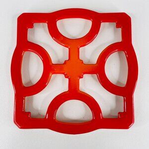 Vintage Descoware Flame Orange Red Enameled Cast Iron Trivet Belgium Pot Hot Pad